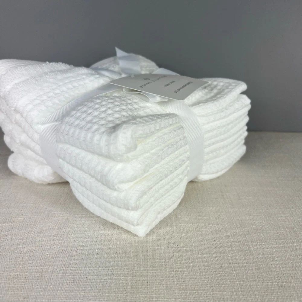 Hotel Balfour Wash Cloth Set Waffle Weave White 100% Cotton Luxury Spa 5 pc NEW
